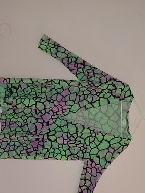 LuLaRoe Long Sleeve Top in Mint Green and Lavender Mosaic Print